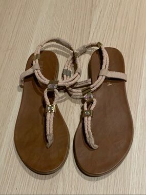 Madden Girl Braided T-Strap Sandals in Light Pink and Brown